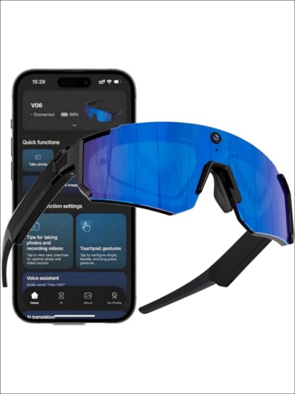 AI Smart Sunglasses 4K POV Camera Voice Assistant Open-Ear Audio